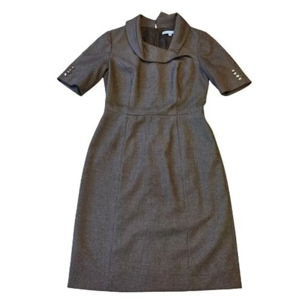 Antonio Melani 4 Womens Grey Cowl Neck Short Sleeve Work Dress Button Cuffs - Picture 1 of 15